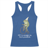 Off To Wrangle My Feral Grandkids Funny Grandparents Frog Racerback Tank Top