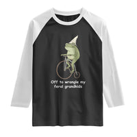 Off To Wrangle My Feral Grandkids Funny Grandparents Frog Raglan Shirt