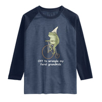 Off To Wrangle My Feral Grandkids Funny Grandparents Frog Raglan Shirt