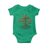 Rooted In Christ Baby Onesie Vintage Jesus Christian Cross Bible Verse - Wonder Print Shop