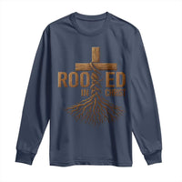 Rooted In Christ Long Sleeve Shirt Vintage Jesus Christian Cross Bible Verse - Wonder Print Shop