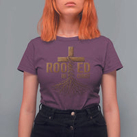 Rooted In Christ T Shirt For Women Vintage Jesus Christian Cross Bible Verse - Wonder Print Shop