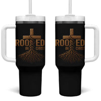 Rooted In Christ Tumbler With Handle Vintage Jesus Christian Cross Bible Verse - Wonder Print Shop