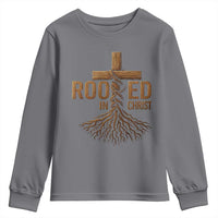 Rooted In Christ Youth Sweatshirt Vintage Jesus Christian Cross Bible Verse - Wonder Print Shop