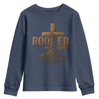 Rooted In Christ Youth Sweatshirt Vintage Jesus Christian Cross Bible Verse - Wonder Print Shop
