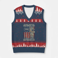 The First Amendment Defines Us The Second Defend Us V-Neck Knit Sweater Vest Vintage American Flag - Wonder Print Shop
