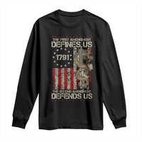 The First Amendment Defines Us The Second Defend Us Long Sleeve Shirt Vintage American Flag - Wonder Print Shop