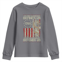 The First Amendment Defines Us The Second Defend Us Youth Sweatshirt Vintage American Flag - Wonder Print Shop