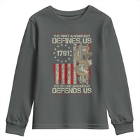 The First Amendment Defines Us The Second Defend Us Youth Sweatshirt Vintage American Flag - Wonder Print Shop