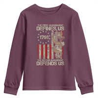 The First Amendment Defines Us The Second Defend Us Youth Sweatshirt Vintage American Flag - Wonder Print Shop