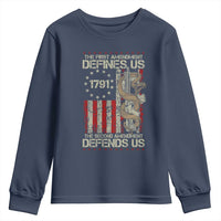 The First Amendment Defines Us The Second Defend Us Youth Sweatshirt Vintage American Flag - Wonder Print Shop