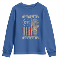 The First Amendment Defines Us The Second Defend Us Youth Sweatshirt Vintage American Flag - Wonder Print Shop