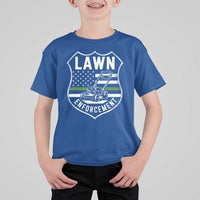 Funny Lawn Enforcement T Shirt For Kid Gardening Lawn Mower American Flag - Wonder Print Shop