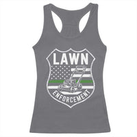 Funny Lawn Enforcement Racerback Tank Top Gardening Lawn Mower American Flag - Wonder Print Shop