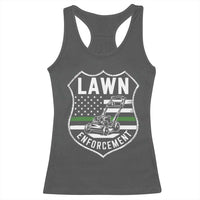 Funny Lawn Enforcement Racerback Tank Top Gardening Lawn Mower American Flag - Wonder Print Shop