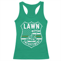 Funny Lawn Enforcement Racerback Tank Top Gardening Lawn Mower American Flag - Wonder Print Shop