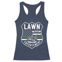 Funny Lawn Enforcement Racerback Tank Top Gardening Lawn Mower American Flag - Wonder Print Shop