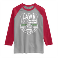 Funny Lawn Enforcement Raglan Shirt Gardening Lawn Mower American Flag - Wonder Print Shop