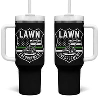 Funny Lawn Enforcement Tumbler With Handle Gardening Lawn Mower American Flag - Wonder Print Shop