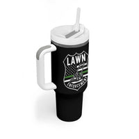Funny Lawn Enforcement Tumbler With Handle Gardening Lawn Mower American Flag - Wonder Print Shop