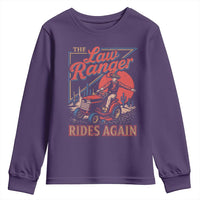 Funny The Lawn Ranger Rides Again Youth Sweatshirt Lawn Tractor Mowing Cowboy - Wonder Print Shop
