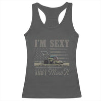 Funny I Am Sexy And I Mow It Racerback Tank Top Gardening Lawn Mower American Flag Fathers Day - Wonder Print Shop