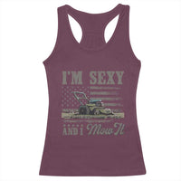 Funny I Am Sexy And I Mow It Racerback Tank Top Gardening Lawn Mower American Flag Fathers Day - Wonder Print Shop
