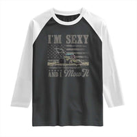 Funny I Am Sexy And I Mow It Raglan Shirt Gardening Lawn Mower American Flag Fathers Day - Wonder Print Shop