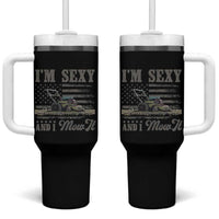 Funny I Am Sexy And I Mow It Tumbler With Handle Gardening Lawn Mower American Flag Fathers Day - Wonder Print Shop