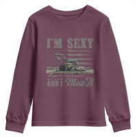 Funny I Am Sexy And I Mow It Youth Sweatshirt Gardening Lawn Mower American Flag Fathers Day - Wonder Print Shop