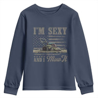 Funny I Am Sexy And I Mow It Youth Sweatshirt Gardening Lawn Mower American Flag Fathers Day - Wonder Print Shop