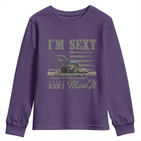 Funny I Am Sexy And I Mow It Youth Sweatshirt Gardening Lawn Mower American Flag Fathers Day - Wonder Print Shop