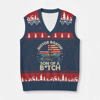 Funny Motor Boat Captain V-Neck Knit Sweater Vest Motor Boatin' Son Of A Bitch American Flag - Wonder Print Shop
