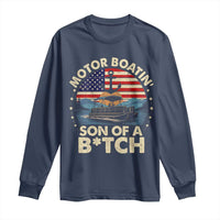 Funny Motor Boat Captain Long Sleeve Shirt Motor Boatin' Son Of A Bitch American Flag - Wonder Print Shop