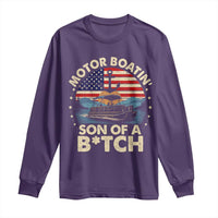 Funny Motor Boat Captain Long Sleeve Shirt Motor Boatin' Son Of A Bitch American Flag - Wonder Print Shop