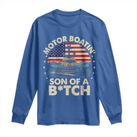 Funny Motor Boat Captain Long Sleeve Shirt Motor Boatin' Son Of A Bitch American Flag - Wonder Print Shop