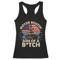 Funny Motor Boat Captain Racerback Tank Top Motor Boatin' Son Of A Bitch American Flag - Wonder Print Shop