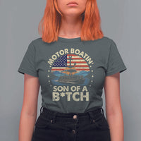Funny Motor Boat Captain T Shirt For Women Motor Boatin' Son Of A Bitch American Flag - Wonder Print Shop