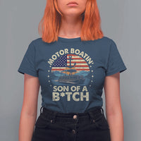 Funny Motor Boat Captain T Shirt For Women Motor Boatin' Son Of A Bitch American Flag - Wonder Print Shop
