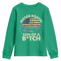 Funny Motor Boat Captain Youth Sweatshirt Motor Boatin' Son Of A Bitch American Flag - Wonder Print Shop