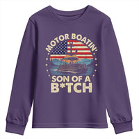 Funny Motor Boat Captain Youth Sweatshirt Motor Boatin' Son Of A Bitch American Flag - Wonder Print Shop