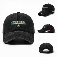 Côte D'ivoire Elephant Sporty Ivory Coast Flag Washed Cotton Baseball Cap