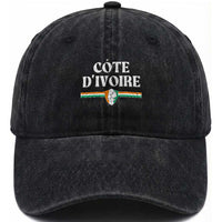 Côte D Ivoire Washed Cotton Baseball Cap Flag of Ivory Coast Elephant Crest Football