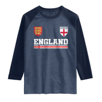 England Three Lions Symbol Red Cross Athletic Jersey Style Raglan Shirt