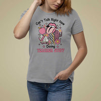 Funny Teachers T Shirt For Women Can't Talk Right Now Doing Teacher Stuff Apple Pencil Book Flower - Wonder Print Shop