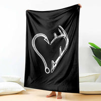 Fishing And Hunting Vintage Hook Antler Heart Throw Blanket - Wonder Print Shop