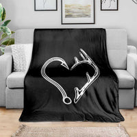 Fishing And Hunting Vintage Hook Antler Heart Throw Blanket - Wonder Print Shop