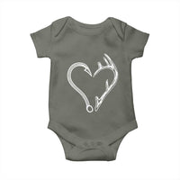 Fishing And Hunting Vintage Hook Antler Heart Baby Onesie - Wonder Print Shop