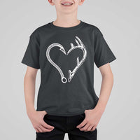 Fishing And Hunting Vintage Hook Antler Heart T Shirt For Kid - Wonder Print Shop
