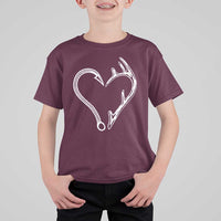 Fishing And Hunting Vintage Hook Antler Heart T Shirt For Kid - Wonder Print Shop